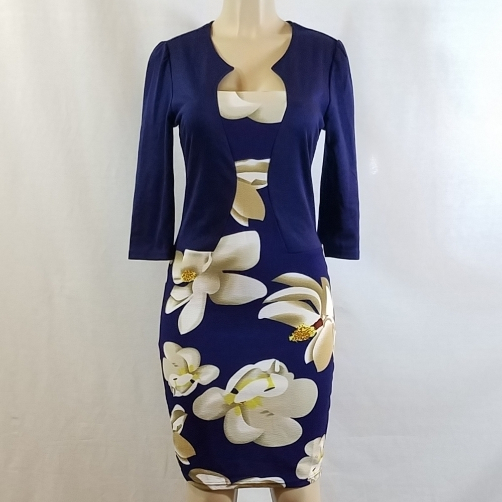 Knit Navy & Floral Dress